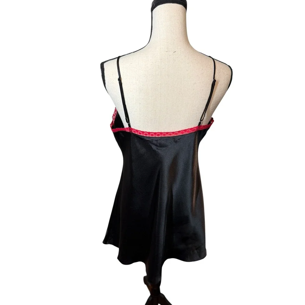 Victoria's Secret Vintage‎ Satin Babydoll Top Black Beaded Floral Medium 90s Y2K